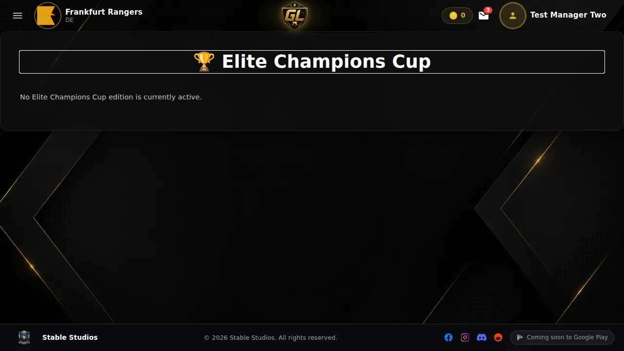Het bekerscherm van de Elite Champions Cup in Goal Legends