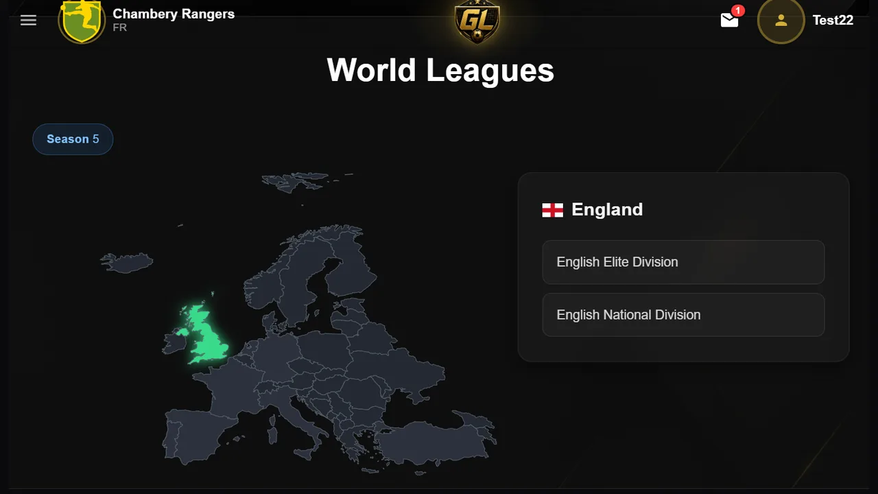 De wereldkaart van Goal Legends met competities